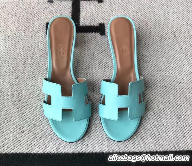 Top Grade Hermes Oasis Sandal in Smooth Metalic Calfskin With 5cm Heel 040284 Blue