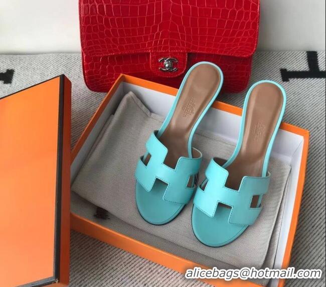 Top Grade Hermes Oasis Sandal in Smooth Metalic Calfskin With 5cm Heel 040284 Blue