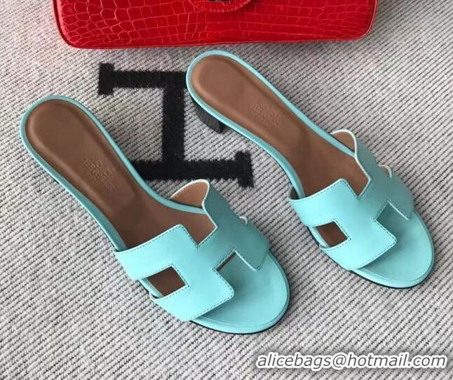 Top Grade Hermes Oasis Sandal in Smooth Metalic Calfskin With 5cm Heel 040284 Blue