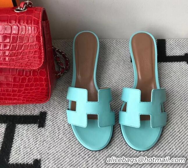 Top Grade Hermes Oasis Sandal in Smooth Metalic Calfskin With 5cm Heel 040284 Blue