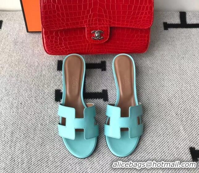 Top Grade Hermes Oasis Sandal in Smooth Metalic Calfskin With 5cm Heel 040284 Blue