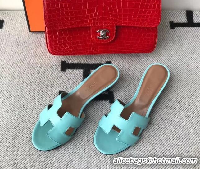 Top Grade Hermes Oasis Sandal in Smooth Metalic Calfskin With 5cm Heel 040284 Blue