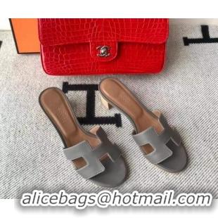 Top Design Hermes Oasis Sandal in Smooth Metalic Calfskin With 5cm Heel 040284 Grey