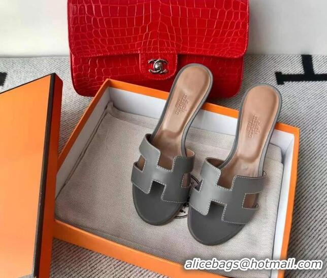 Top Design Hermes Oasis Sandal in Smooth Metalic Calfskin With 5cm Heel 040284 Grey