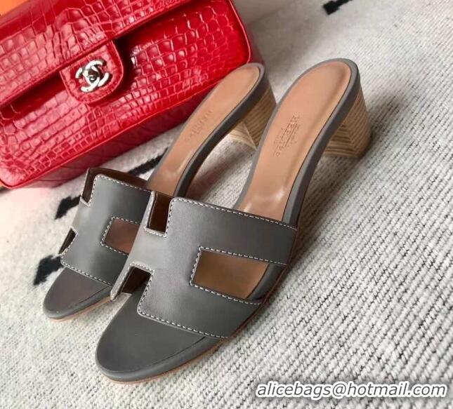 Top Design Hermes Oasis Sandal in Smooth Metalic Calfskin With 5cm Heel 040284 Grey