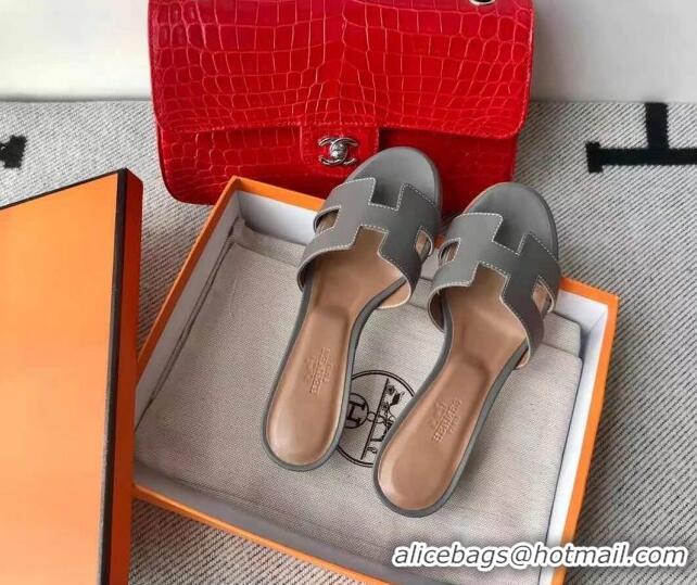 Top Design Hermes Oasis Sandal in Smooth Metalic Calfskin With 5cm Heel 040284 Grey