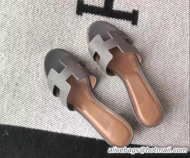 Top Design Hermes Oasis Sandal in Smooth Metalic Calfskin With 5cm Heel 040284 Grey