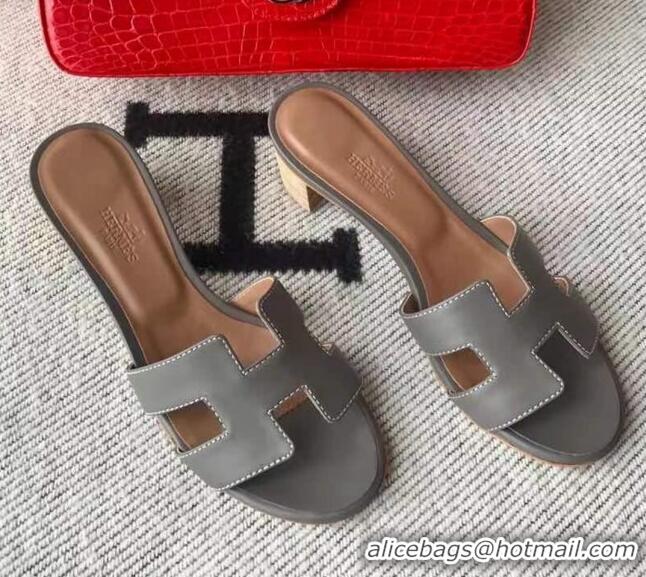 Top Design Hermes Oasis Sandal in Smooth Metalic Calfskin With 5cm Heel 040284 Grey