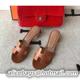 Pretty Style Hermes Oasis Sandal in Smooth Metalic Calfskin With 5cm Heel 040284 Brown