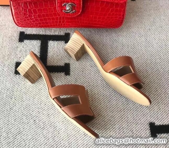 Pretty Style Hermes Oasis Sandal in Smooth Metalic Calfskin With 5cm Heel 040284 Brown