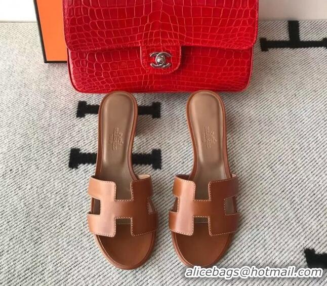 Pretty Style Hermes Oasis Sandal in Smooth Metalic Calfskin With 5cm Heel 040284 Brown