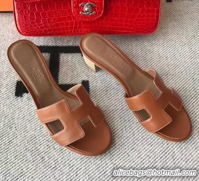 Pretty Style Hermes Oasis Sandal in Smooth Metalic Calfskin With 5cm Heel 040284 Brown