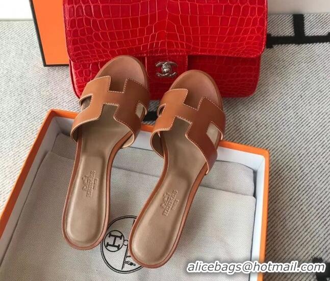 Pretty Style Hermes Oasis Sandal in Smooth Metalic Calfskin With 5cm Heel 040284 Brown