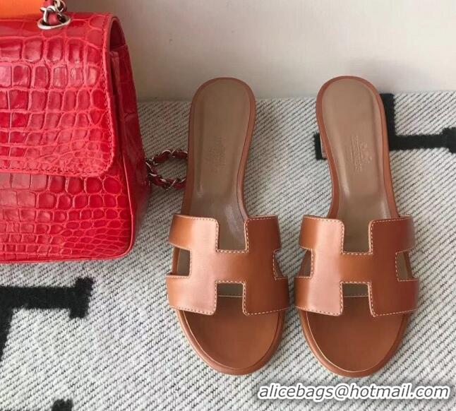 Pretty Style Hermes Oasis Sandal in Smooth Metalic Calfskin With 5cm Heel 040284 Brown