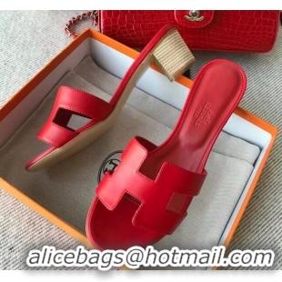 Good Product Hermes Oasis Sandal in Smooth Metalic Calfskin With 5cm Heel 040284 Red