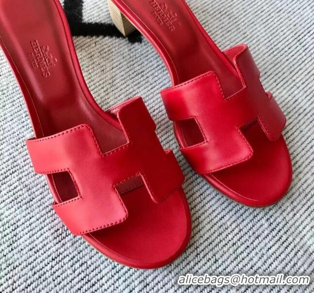 Good Product Hermes Oasis Sandal in Smooth Metalic Calfskin With 5cm Heel 040284 Red