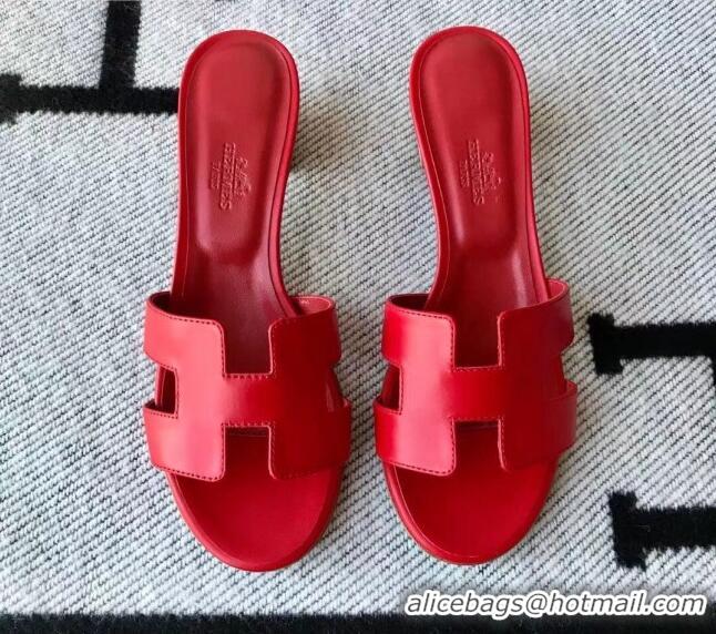 Good Product Hermes Oasis Sandal in Smooth Metalic Calfskin With 5cm Heel 040284 Red