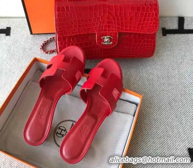 Good Product Hermes Oasis Sandal in Smooth Metalic Calfskin With 5cm Heel 040284 Red