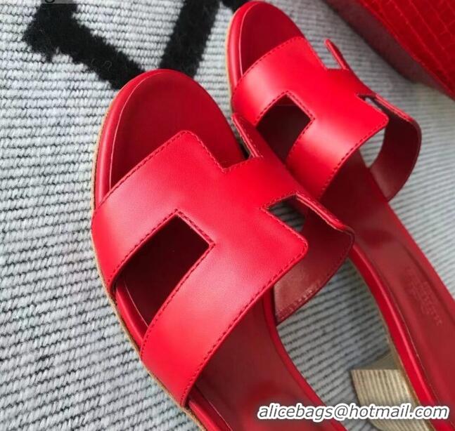 Good Product Hermes Oasis Sandal in Smooth Metalic Calfskin With 5cm Heel 040284 Red