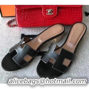 Popular Style Hermes Oasis Sandal in Smooth Metalic Calfskin With 5cm Heel 040284 Black