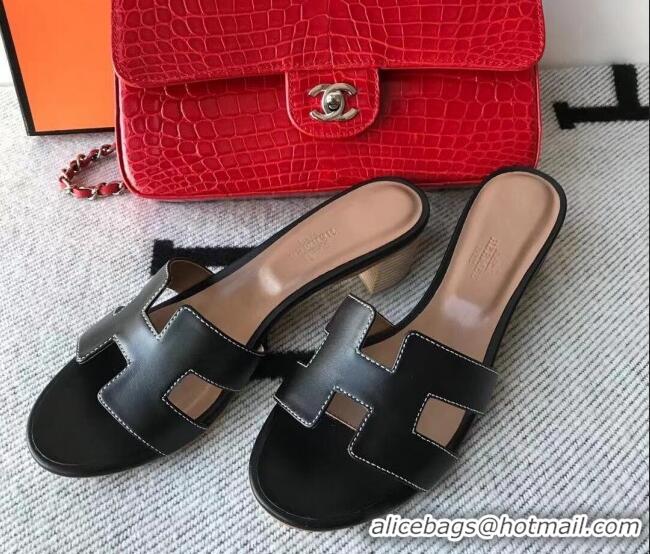 Popular Style Hermes Oasis Sandal in Smooth Metalic Calfskin With 5cm Heel 040284 Black