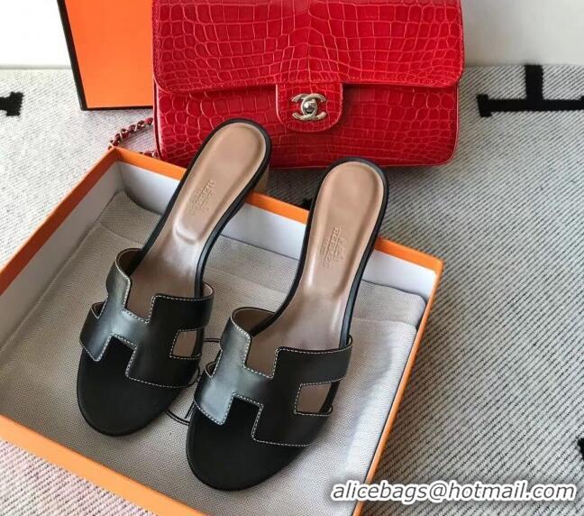 Popular Style Hermes Oasis Sandal in Smooth Metalic Calfskin With 5cm Heel 040284 Black