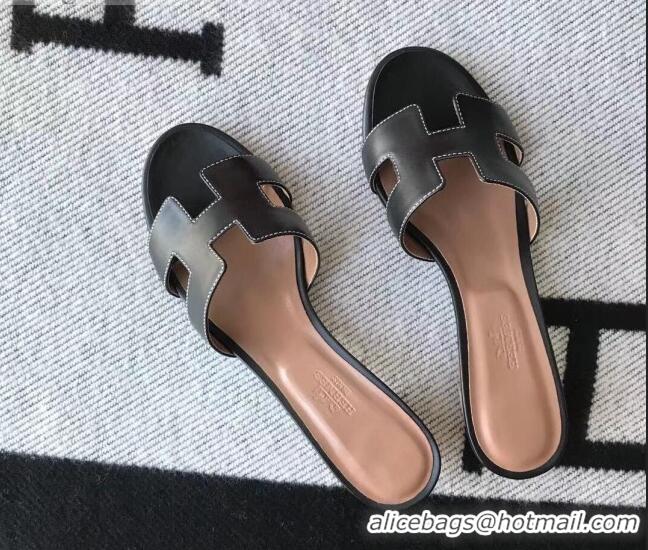 Popular Style Hermes Oasis Sandal in Smooth Metalic Calfskin With 5cm Heel 040284 Black