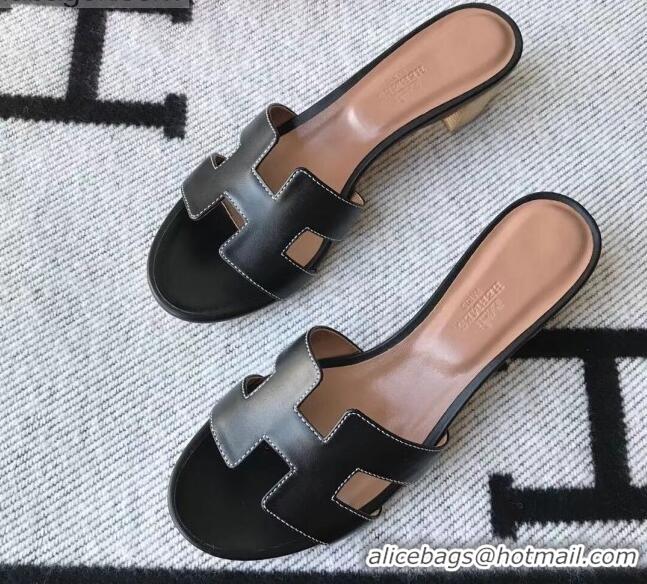 Popular Style Hermes Oasis Sandal in Smooth Metalic Calfskin With 5cm Heel 040284 Black