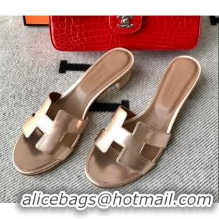 Low Price Hermes Oasis Sandal in Smooth Metalic Calfskin With 5cm Heel 040284 Light Gold