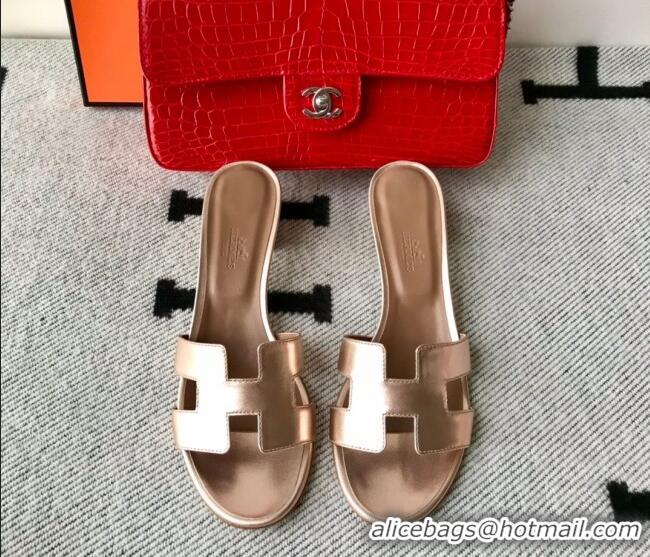 Low Price Hermes Oasis Sandal in Smooth Metalic Calfskin With 5cm Heel 040284 Light Gold