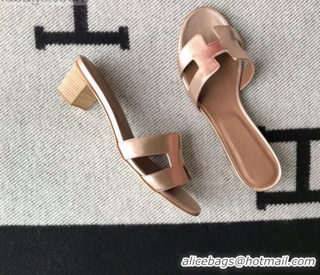 Low Price Hermes Oasis Sandal in Smooth Metalic Calfskin With 5cm Heel 040284 Light Gold