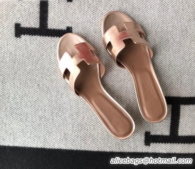 Low Price Hermes Oasis Sandal in Smooth Metalic Calfskin With 5cm Heel 040284 Light Gold