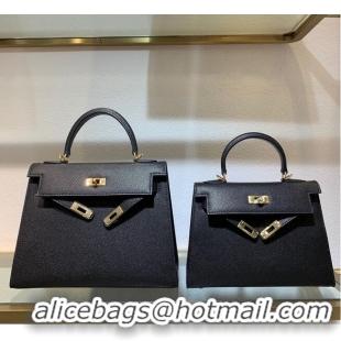 Buy Design Hermes Kelly 22cm 25cm Tote Bag Original Epsom Leather Bag KL22 KL25 Black