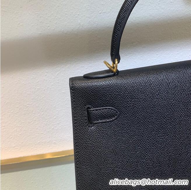 Buy Design Hermes Kelly 22cm 25cm Tote Bag Original Epsom Leather Bag KL22 KL25 Black