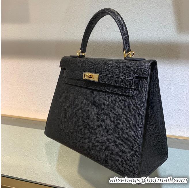 Buy Design Hermes Kelly 22cm 25cm Tote Bag Original Epsom Leather Bag KL22 KL25 Black