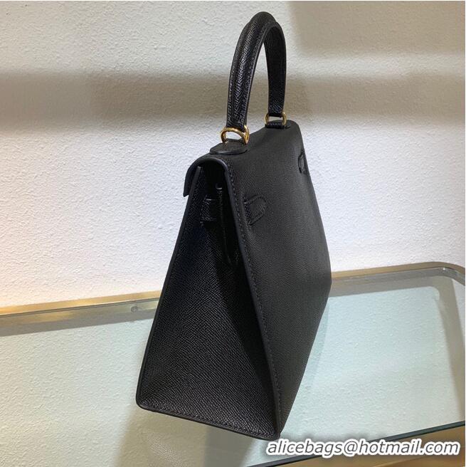 Buy Design Hermes Kelly 22cm 25cm Tote Bag Original Epsom Leather Bag KL22 KL25 Black