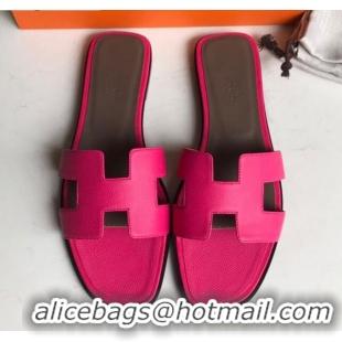 Unique Ladies Hermes Oran H Flat Slipper Sandals in Smooth Metallic Calfskin 040298 Rosy 2021