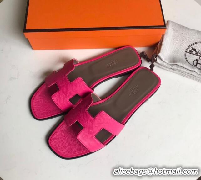 Unique Ladies Hermes Oran H Flat Slipper Sandals in Smooth Metallic Calfskin 040298 Rosy 2021