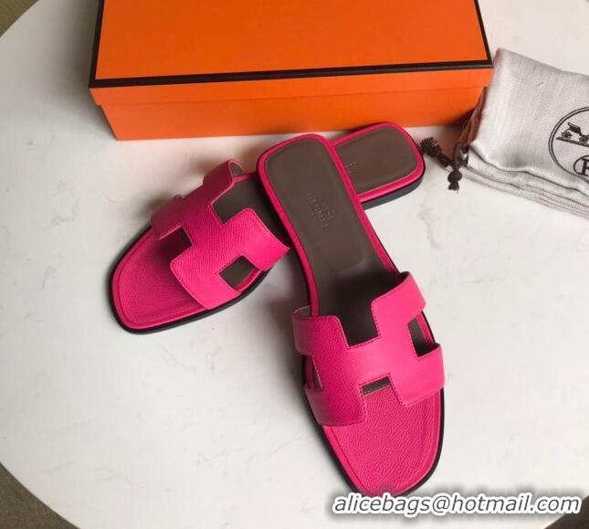 Unique Ladies Hermes Oran H Flat Slipper Sandals in Smooth Metallic Calfskin 040298 Rosy 2021