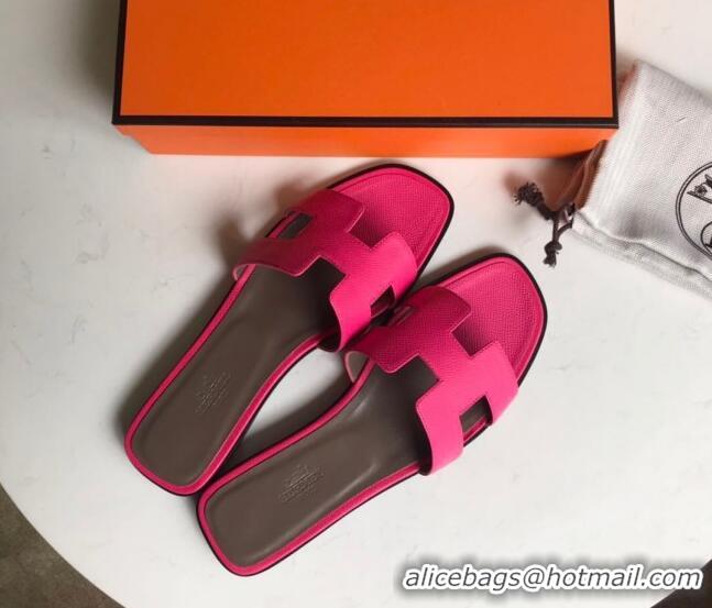 Unique Ladies Hermes Oran H Flat Slipper Sandals in Smooth Metallic Calfskin 040298 Rosy 2021