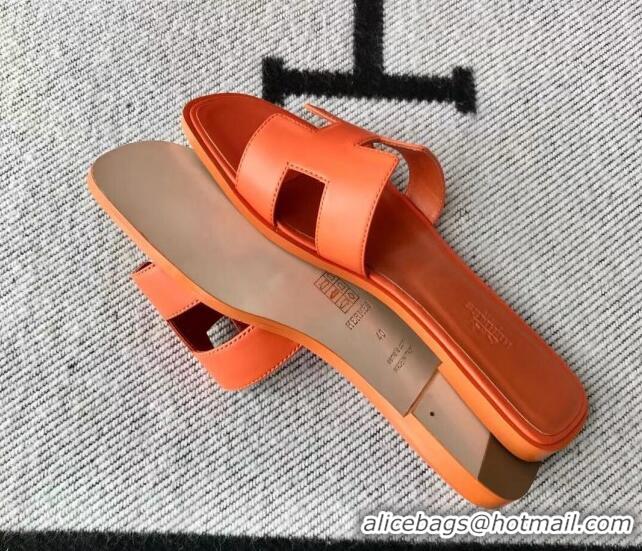 Low Cost Hermes Oran H Flat Slipper Sandals in Smooth Calfskin 040279 Orange 2021