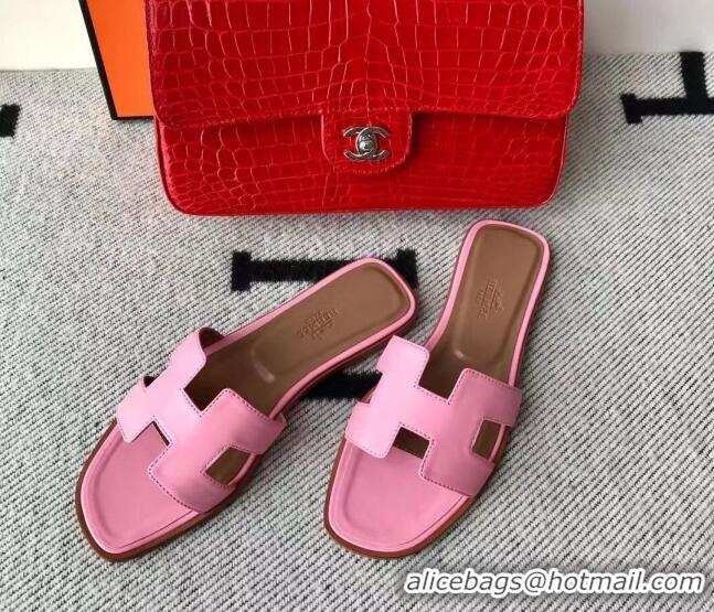 Good Product Hermes Oran H Flat Slipper Sandals in Smooth Calfskin 040279 Sakura Pink 2021