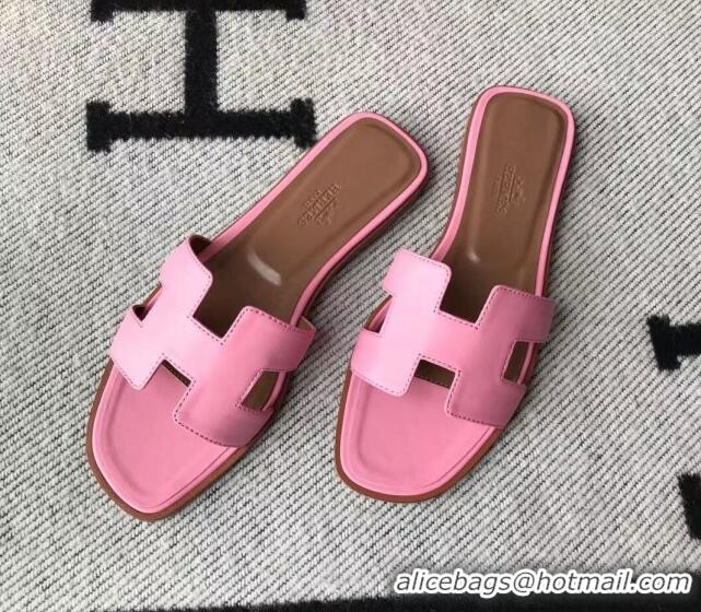 Good Product Hermes Oran H Flat Slipper Sandals in Smooth Calfskin 040279 Sakura Pink 2021