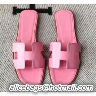 Unique Style Hermes Oran H Flat Slipper Sandals in Smooth Calfskin 040266 Sakura Pink 2021