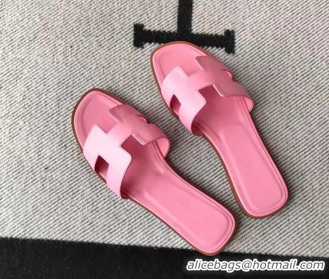 Unique Style Hermes Oran H Flat Slipper Sandals in Smooth Calfskin 040266 Sakura Pink 2021