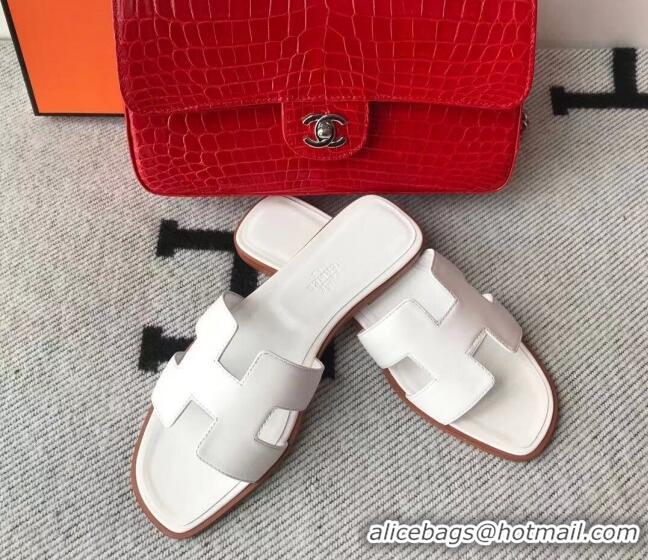 Trendy Design Hermes Oran H Flat Slipper Sandals in Smooth Calfskin 040266 White 2021