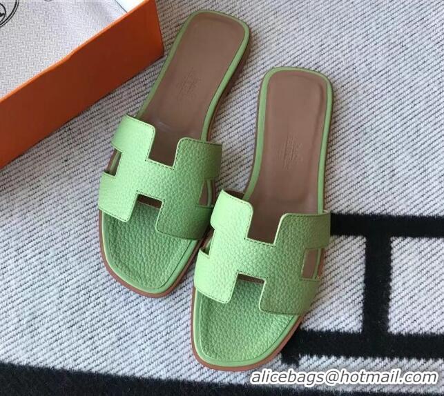 Charming Hermes Oran H Flat Slipper Sandals in Togo Grainy Calfskin 040381 Light Green 2021