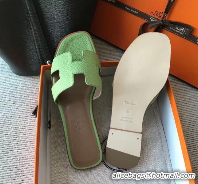 Charming Hermes Oran H Flat Slipper Sandals in Togo Grainy Calfskin 040381 Light Green 2021