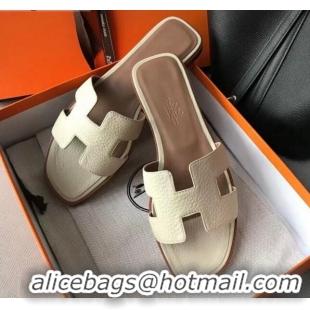 Sumptuous Hermes Oran H Flat Slipper Sandals in Togo Grainy Calfskin 040381 Off-White 2021