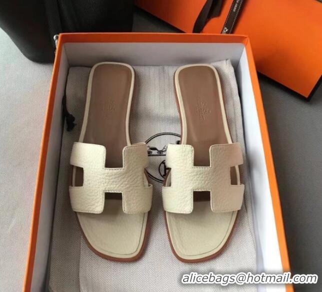 Sumptuous Hermes Oran H Flat Slipper Sandals in Togo Grainy Calfskin 040381 Off-White 2021